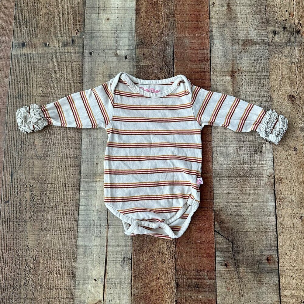 Ruffle Butts Girls Cream and Orange Striped Long Sleeve Bodysuit Ruffle Sleeves